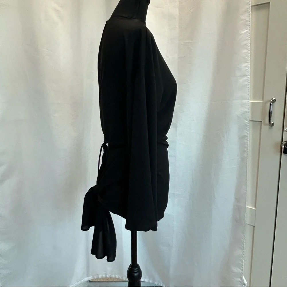 Zara Black Asymmetric Flowing Cut Out Open Back Blouse Top Tie Back NWOT - Picture 6 of 15